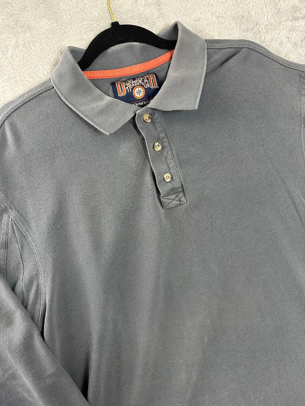 Duluth Trading Co Gray Pique Cotton Long Sleeve Polo Collared Shirt Mens Medium